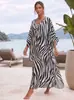 Cubierta de playa con estampado de cebra, cubierta de bikini para vacaciones en la playa, vestido tejido al frente para mujer