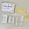 Juego de cuchillo, tenedor y plato para pastel en caja de regalo cinco en uno, juego de vajilla desechable para postres, juego de vajilla para pastel de cumpleaños