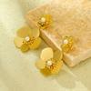 Aretes de acero de titanio con borla de perlas de pétalos lisos versátiles simples transfronterizos, aretes de diseño nuevo de moda