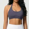 Sujetador deportivo cruzado sin costuras para mujer, que alisa la espalda, de corte ajustado, alta elasticidad, ajustado, con cuello halter, adecuado para correr, fitness y yoga
