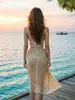 Maiô biquíni de três peças para mulheres, com bojo pequeno para realçar, estilo puro desejo, com amarração no pescoço, duas peças, sexy, para férias, praia, com saída de praia longa