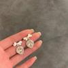 Hermosos pendientes de perlas con diseño de nicho, pendientes de flores con lazo, pendientes de aguja de plata 925 a la moda que combinan con todo.