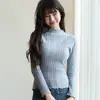 Camiseta básica de punto con cuello semi-alto y volantes para mujer, corte ajustado, suéter versátil de manga larga, adecuado para otoño e invierno, nuevo modelo 2026