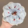 Goma para el Pelo de Cuadros Azules Estilo Academia con Fresas Cuerda para el Pelo de Cola de Caballo Accesorios para el Cabello Bollo de Pelo Coreano de Alta Gama para Mujeres