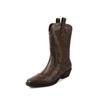 Botas Western de Couro Design Exclusivo Cowboy Outono/Inverno 2024 Salto Médio Grosso Couro Bico Quadrado Pequeno Boca em V Botas Médias para Crianças
