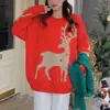 Nueva Colección de Punto Otoño e Invierno y Navidad de Amazon Suéter Europeo y Americano de Punto Cuello Redondo Punto de Navidad Reno Punto Rojo