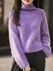 Gola alta de lã com estampa floral para mulheres, macia e amiga da pele, quente e versátil para camadas de outono e inverno