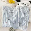 Ropa de Casa de Nuevo Estilo para Niñas, Conjunto de Algodón Nube, Pijama de Pantalones Cortos y Manga Corta, Dulce y Lindo con Estampado y Cuello en V, Comercio Exterior Transfronterizo