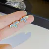 Pendientes de Plata de Ley 925 con Aguja para Mujer, Diseño Fresco de Nicho, Pendientes de Botón con Perla de Alta Calidad, Joyería para el Oído, Flor Azul Glaseada Dorada