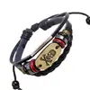 Punk nova liga de bronze europeia e americana nova caveira couro genuíno pulseira de miçangas punk pulseira de couro de vaca