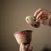 Cuenco de Tres Piezas con Tapa Firestone Rojo Azul y Blanco, Estilo Antiguo, Color y Aroma Nacionales, Cuenco para Preparar Té Casero, Tamaño Grande con Tapa, Caja de Regalo para Taza de Té