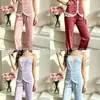2026 Novas Calças de Renda com Suspensório para Casa Pijama Doce de Menina Conjunto Feminino de Duas Peças Roupa de Casa 7094
