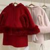 Ropa Infantil Estilo Tweed Transfronteriza, Trajes de Piel de Zorro para Niñas, Abrigos de Lana Cachemira, Ropa de Invierno, Faldas Estilo Infantil