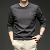 Camiseta de Manga Larga para Hombre con Cuello Redondo de Algodón de Fibra Larga 250g 2025 Otoño Nueva Moda Casual Sudadera Básica Bordada para Hombre