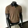 Camisa de Punto Estilo New Old Money para Hombre de Manga Corta Solapa de Alto Nivel Cremallera Casual de Negocios Camiseta Top Transfronterizo