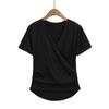 Blusa Feminina 2025 Verão Nova Gola V Cor Sólida Manga Curta Estilo Nicho Puro Desejo com Pregas Cruzadas Camiseta Roupas Femininas