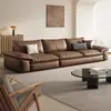Sofá de cuero genuino en estilo retro minimalista italiano para sala de estar, oficina moderna y simple, sofá nube de cuero de línea recta para velero