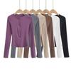 7246-23 Primavera Novo Francês Pure Desire Estilo Slim Fit Figura Gola Redonda Fivela Meia Aberta Manga Longa Camiseta Jaqueta