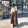 Pantalones Cortos de Lana Polar Color Café Estilo Coreano para Mujer, Novedad Otoño e Invierno 2025 Versátiles Cintura Elástica Casual Pierna Ancha