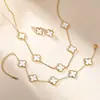 Acero Inoxidable Trébol de Cuatro Hojas Doble Cara Nácar Aretes Pulsera Collar Conjunto Acero de Titanio Trébol de la Suerte Joyería Directo de Fábrica