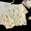 2026 Nuevo Estilo Pijama de Manga Corta con Cuello de Muñeca Fino para Niñas Conjunto de Ropa para el Hogar de Algodón Nube de Verano para Niños Mayores