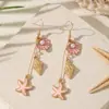Brincos Longos Estrela do Mar Doces de Verão com Pingentes, Mais Vendidos Transfronteiriços Estilo Oceano Brincos de Concha Rosa para Férias para Mulheres