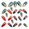 Rojo y Verde Navideño Moda Estilo Ins Europeo y Americano Uñas Redondas Almendradas Elementos Navideños Polvo Dorado Parches de Uñas de Alta Gama