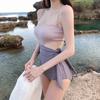 Traje de baño coreano 2026 estilo nuevo Ins con bloques de color para mujer, sexy, push-up para busto pequeño, una pieza, disimula el abdomen, adelgazante, traje de baño conservador