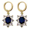 Hebilla de Oreja de Gema Azul Transparente Estilo Retro Francés Lujo Ligero Sentido de Alta Gama Estilo Frío Pendientes Elegantes Simples Pendientes para Mujeres