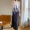 Vestido Sling Mulheres Verão Novo Estilo Francês Design Elegante Elegante Gradiente Sedoso Legal Decote em V Vestido Longo
