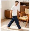 Venta al por mayor Envío directo Primavera Verano Algodón Lino Ropa de casa para mujer Cintura elástica Pierna ancha Pantalones cortos Casual Cómodo Pijama para el hogar