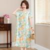 Nova Mãe de Meia-idade Vintage Estilo Nacional Vestido de Verão plus size Vestido de Seda de Algodão 50 Meia-idade Nova Saia Cheongsam Chinesa