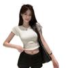 Comércio Exterior Estilo Americano Ombro a Ombro Curta Spice Girls Camiseta de Manga Curta Feminina Verão Slim Fit Emagrecedora Transfronteiriça Sudeste Asiático Cor Sólida Ins Top