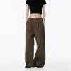 Calça Casual Simples de Verão para Homens e Mulheres, Calça de Perna Larga Versátil, Loose, Reta, com Design de Botão Retro High Street Americano