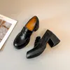 En Stock~2026 Nuevo Estilo Estilo Británico Mocasines de Suela Gruesa para Mujer, Versátiles para el Trabajo Diario, Punta Redonda Retro Tacón Grueso Zapatos de Piel