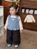 Conjunto de Inverno Infantil Menina Colete de Tricô Calça Casual Floral Estilosa Conjunto de Três Peças Roupa de Inverno para Menina