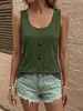 2026 Amazon Ropa de Mujer Transfronteriza Europea y Americana Diseño de Botones Verano Nuevo Color Sólido Botón Cuello Redondo Camiseta sin Mangas Camiseta
