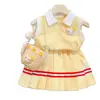 Roupas Infantis 2026 Verão Novo Estilo Meninas Verão Sem Mangas Desenho Gatinho Bloqueio de Cores Polo Conjunto de Saia Curta Conjunto de Duas Peças