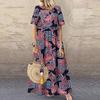 Vestido de verano de manga corta, talla grande, para mujer europea y americana, estilo retro, largo y casual, para vacaciones, 2022