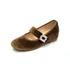 Aumento de 5CM Sapatilhas Femininas com Strass de Uma Tira e Bico Quadrado Outono 2026 Novo Estilo Retrô Suede Solado Macio Mary Janes