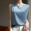 Camisola de Verano Transfronteriza con Cuello en V de Seda Helada para Mujer, Corta y Holgada, de Seda Helada sin Mangas, Traje Base, Talla Grande