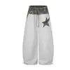 Pantalones de chándal Magic Bear estilo americano retro ligero con cintura de camuflaje y diseño de empalme, pantalones casuales de pierna recta ancha