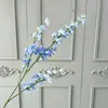 Flores artificiais de delphinium com 3 ramos para arranjo de cena em salão de casamento, materiais florais de linha de alto contraste, flores artificiais para paisagismo decorativo e decoração suave