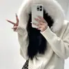 Cárdigan de Punto con Capucha de Peluche Desmontable Estilo Coreano para Mujer 2025 Otoño e Invierno Nuevo Estilo Jersey Chaqueta Estilo Perezoso Tendencia