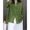 Novas Camisas de Algodão e Linho de Manga Curta para o Verão, Tops Finos de Manga Média, Estilo Casual Versátil, Camisas Retrô Artísticas para Mulheres