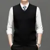 Chaleco de Color Sólido para Hombre Otoño Invierno Básico de Punto con Cuello en V Chaleco Cardigan Capa Base Casual para Mediana Edad Chal de Lana Ropa de Papá