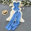 Camisa sin mangas de cuello en V estilo británico de lujo accesible retro + Pantalones largos ajustados de cintura alta con caída Traje de hermana real para mujer Verano