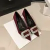 Tacones Altos de Puntiagudos de Gamuza con Hebilla Cuadrada de Pedrería para Mujer 2026 Nuevo Estilo Boca Baja Zapatos de Salón de Aguja Suela Suave Cómodos