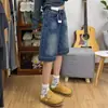Shorts de mezclilla vintage para mujer talla grande, pantalones de verano de 5 puntos de tiro bajo, pantalones rectos holgados de pierna ancha de longitud media