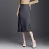 Saia midi elegante e chique de corte reto para mulheres, nova coleção outono 2026, design elegante com fenda, cintura alta, modeladora e que valoriza a silhueta